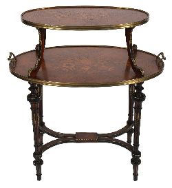 19TH-CENTURY KINGWOOD AND MARQUETRY TWO-TIER OVAL DUMBWAITER