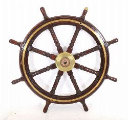 19TH-CENTURY MAHOGANY BRASS-MOUNTED SHIP'S WHEEL