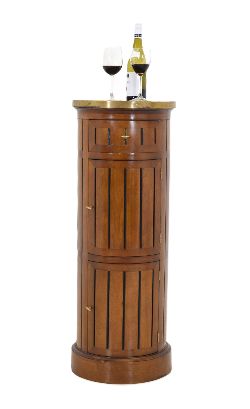TALL MAHOGANY CYLINDER DRINKS CABINET WITH BRASS CIRCULAR TOP