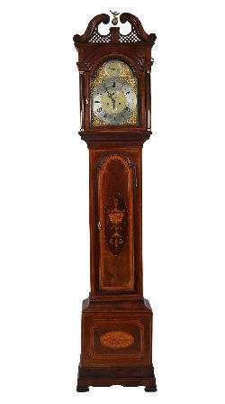 GEORGE III MAHOGANY AND SATINWOOD MARQUETRY LONGCASE CLOCK BY JAMES CHATER, LONDON