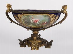 SEVRES-STYLE PORCELAIN AND GILT BRONZE COUPE