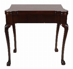 GEORGE II PERIOD MAHOGANY FOLD-OVER GAMES TABLE, CIRCA 1750