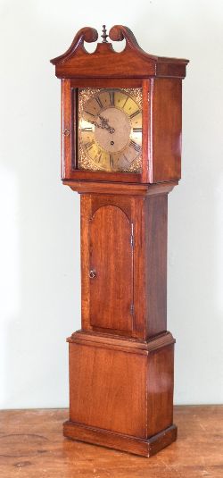 GEORGIAN MAHOGANY BRASS DIAL LONGCASE CLOCK APPRENTICE PIECE