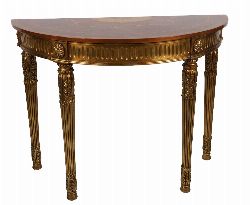 GEORGE III HEPPLEWHITE MAHOGANY MARQUETRY AND GILT CONSOLE TABLE