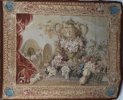 FRENCH AUBUSSON TAPESTRY, FLORAL STILL LIFE WITH URN