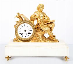 19TH-CENTURY FRENCH GILT BRONZE FIGURAL MANTEL CLOCK - THE YOUNG SCRIBE