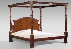 WALNUT FOUR-POSTER BED WITH ORMOLU CORINTHIAN CAPITALS