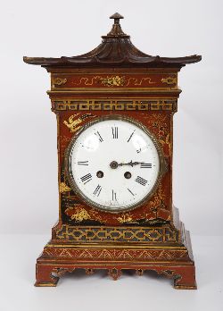 19TH-CENTURY LACQUERED CHINOISERIE MANTEL CLOCK