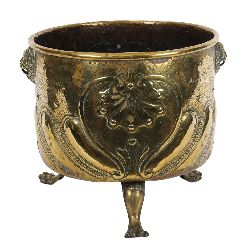 19TH-CENTURY BRASS EMBOSSED AND GADROONED JARDINIERE