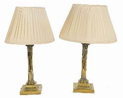 PAIR OF CORINTHIAN BRASS TABLE LAMPS WITH SHADES