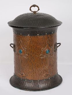 ARTS AND CRAFTS HAMMERED COPPER COAL BIN