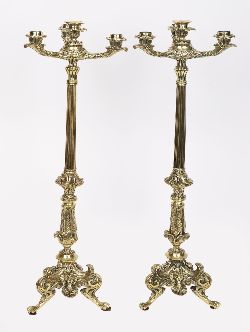 PAIR OF REGENCY BRASS CANDELABRA