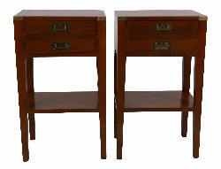 PAIR OF BRASS-BOUND CAMPAIGN-STYLE PEDESTAL CHESTS