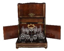 CHARLES X FRENCH MAHOGANY AND BRASS-INLAID LIQUEUR BOX