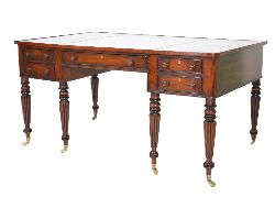 REGENCY MAHOGANY LEATHER-TOP KNEEHOLE WRITING DESK