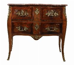 LATE 18TH-CENTURY LOUIS XV MARQUETRY COMMODE WITH MARBLE TOP