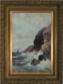 J. FERGUSON, COASTAL SEASCAPE WITH CLIFFS AND SPRAY