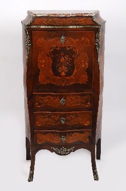 FRENCH MARQUETRY AND ORMOLU-MOUNTED SECRETAIRE WITH MARBLE TOP