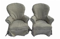 PAIR OF 19TH-CENTURY UPHOLSTERED AND MAHOGANY SPOON BACK ARM CHAIRS