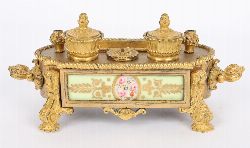 A SUPERB 19TH-CENTURY ORMOLU AND SEVRES INKWELL