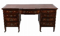 EDWARDIAN ROSEWOOD AND MARQUETRY KNEEHOLE WRITING DESK