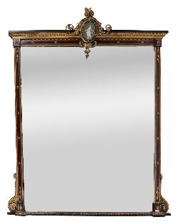 IMPORTANT 19TH-CENTURY GILT AND CROSSBANDED OVERMANTEL MIRROR