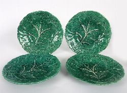 SET OF FOUR GREEN MAJOLICA LEAF PLATES
