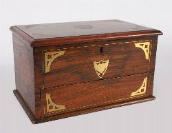 19TH-CENTURY MAHOGANY AND BRASS INLAID JEWELLERY BOX