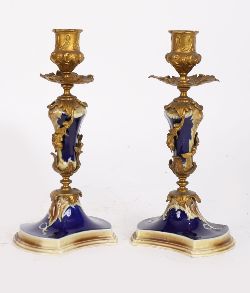 PAIR OF 19TH-CENTURY FRENCH GILT BRONZE AND PORCELAIN CANDLESTICKS