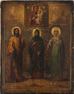 19TH-CENTURY RUSSIAN ICON - THE MOTHER OF GOD WITH SAINTS