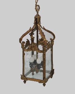 LATE 19TH-CENTURY BRASS HALL LANTERN