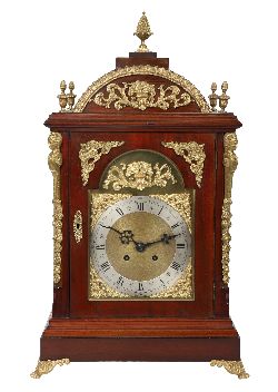 IMPRESSIVE VICTORIAN MAHOGANY BRACKET CLOCK WITH GILT MOUNTS