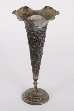 INDIAN SILVERED COPPER TRUMPET VASE