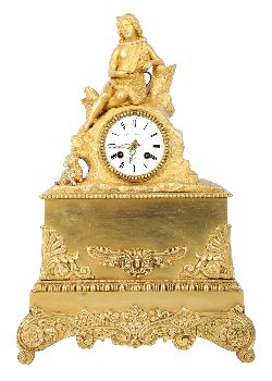 19TH-CENTURY LOUIS XV STYLE GILT BRONZE MANTEL CLOCK - ENFANT SAUVAGE