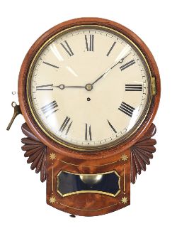 REGENCY MAHOGANY BRASS INLAID WALL CLOCK