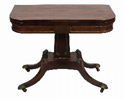 REGENCY ROSEWOOD AND BRASS INLAID CARD TABLE