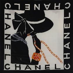 CHANEL SILK SCARF WITH STYLISED PORTRAIT